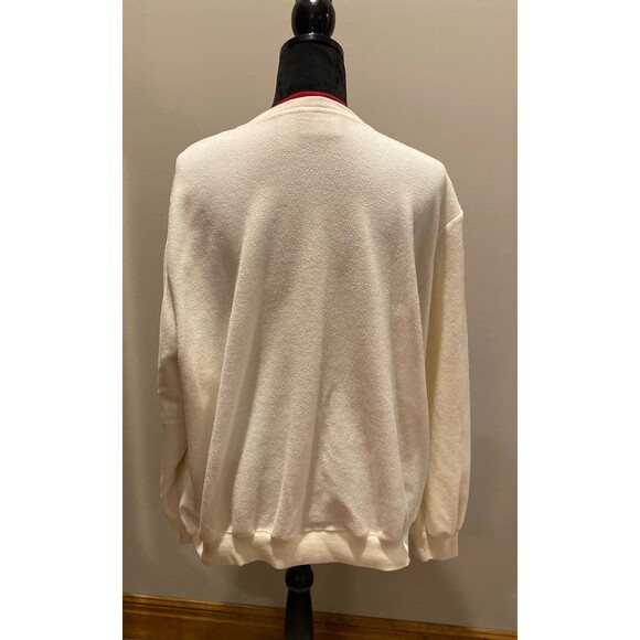 Vintage Christmas Sweatshirt Cream Color Size 1X w/ Unique Embroidery Blue Jays - Picture 4 of 7